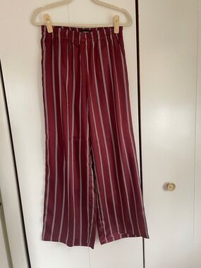 Express Burgundy and Cream Striped Wide-Leg Pants